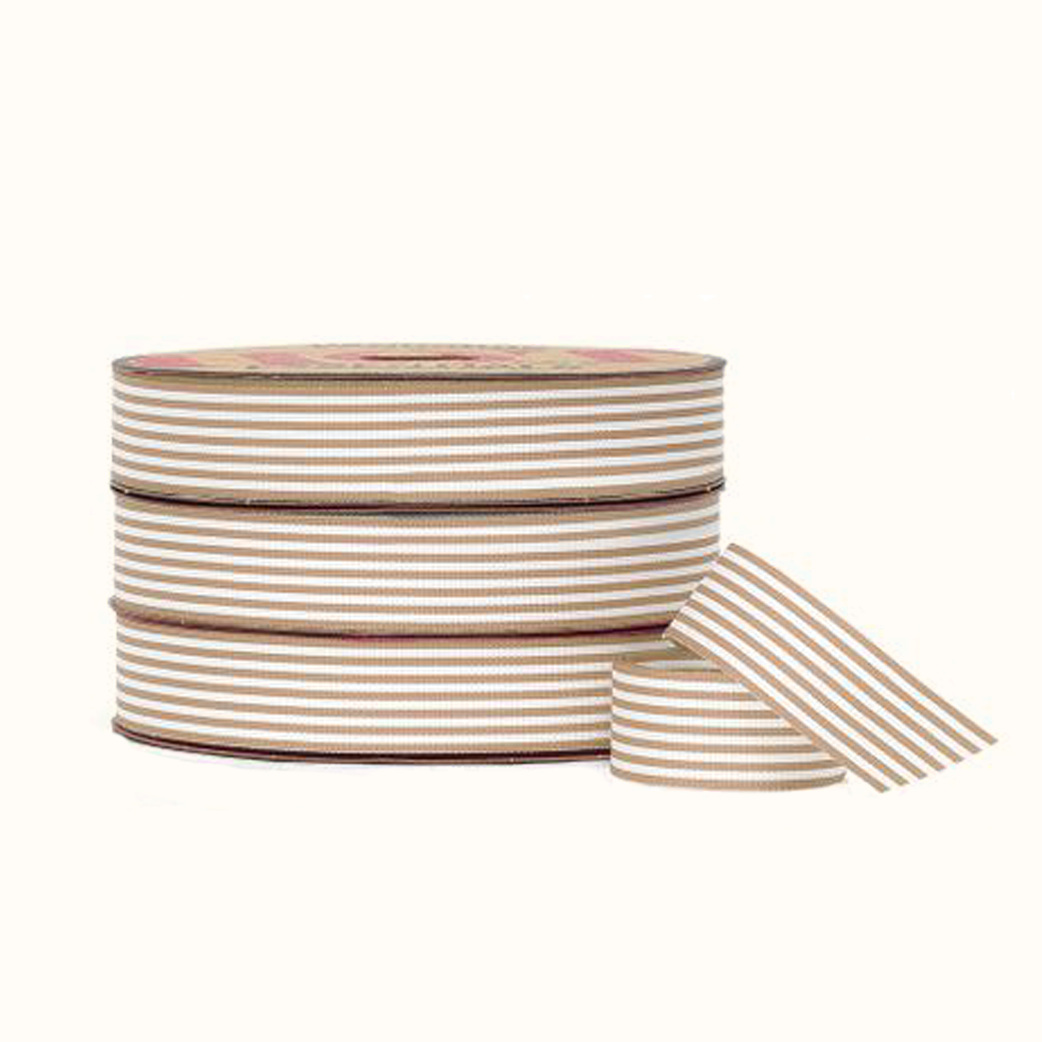 Taupe and White Striped Grosgrain