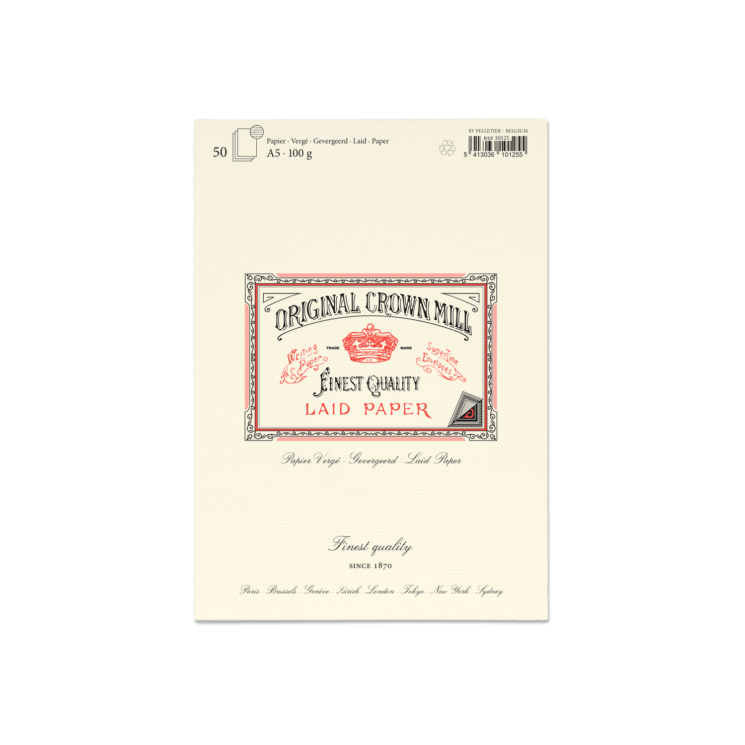 Original Crown Mill Laid Paper Writing Pad 50 Sheets A5 Cream