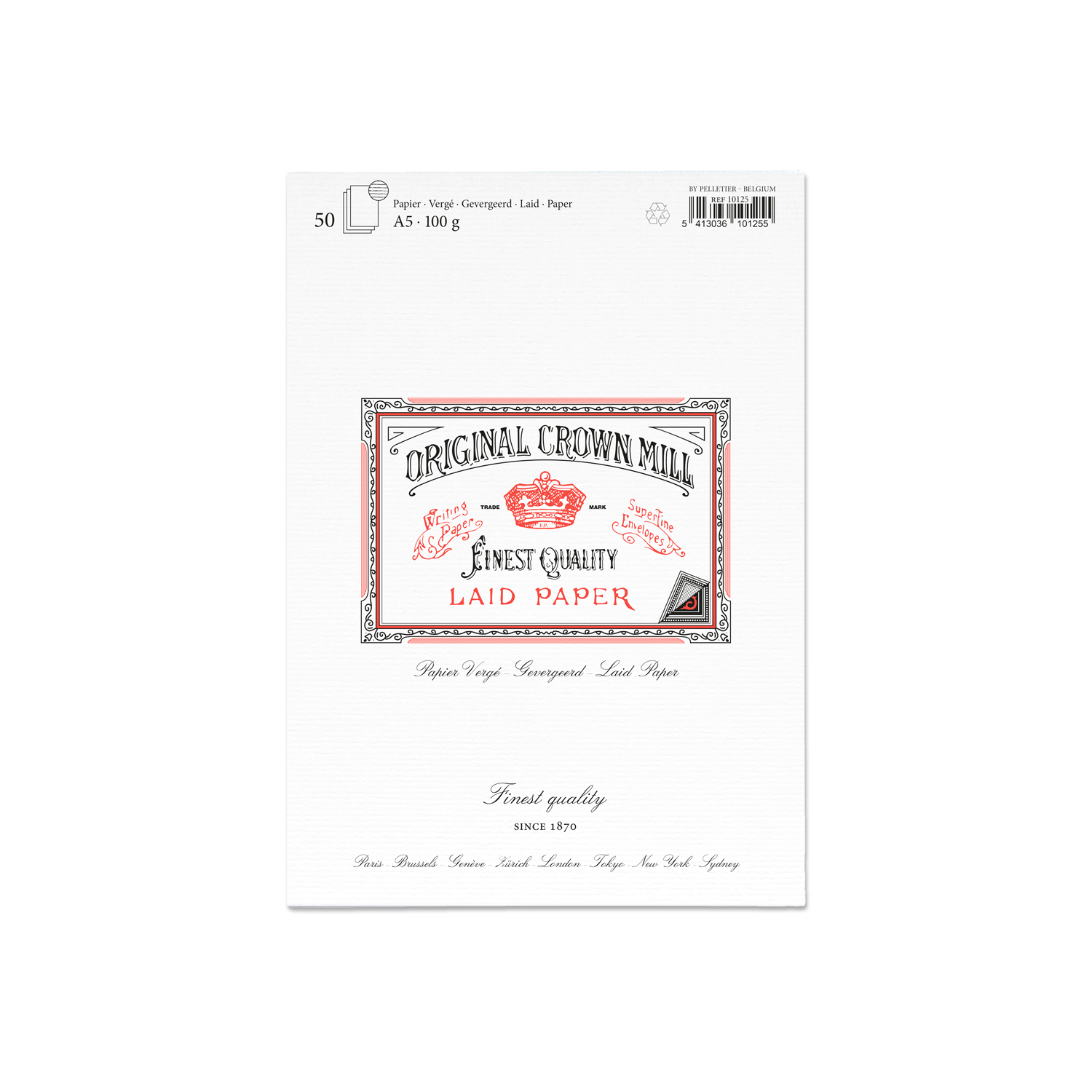 Original Crown Mill Laid Paper Writing Pad 50 Sheets A5 White