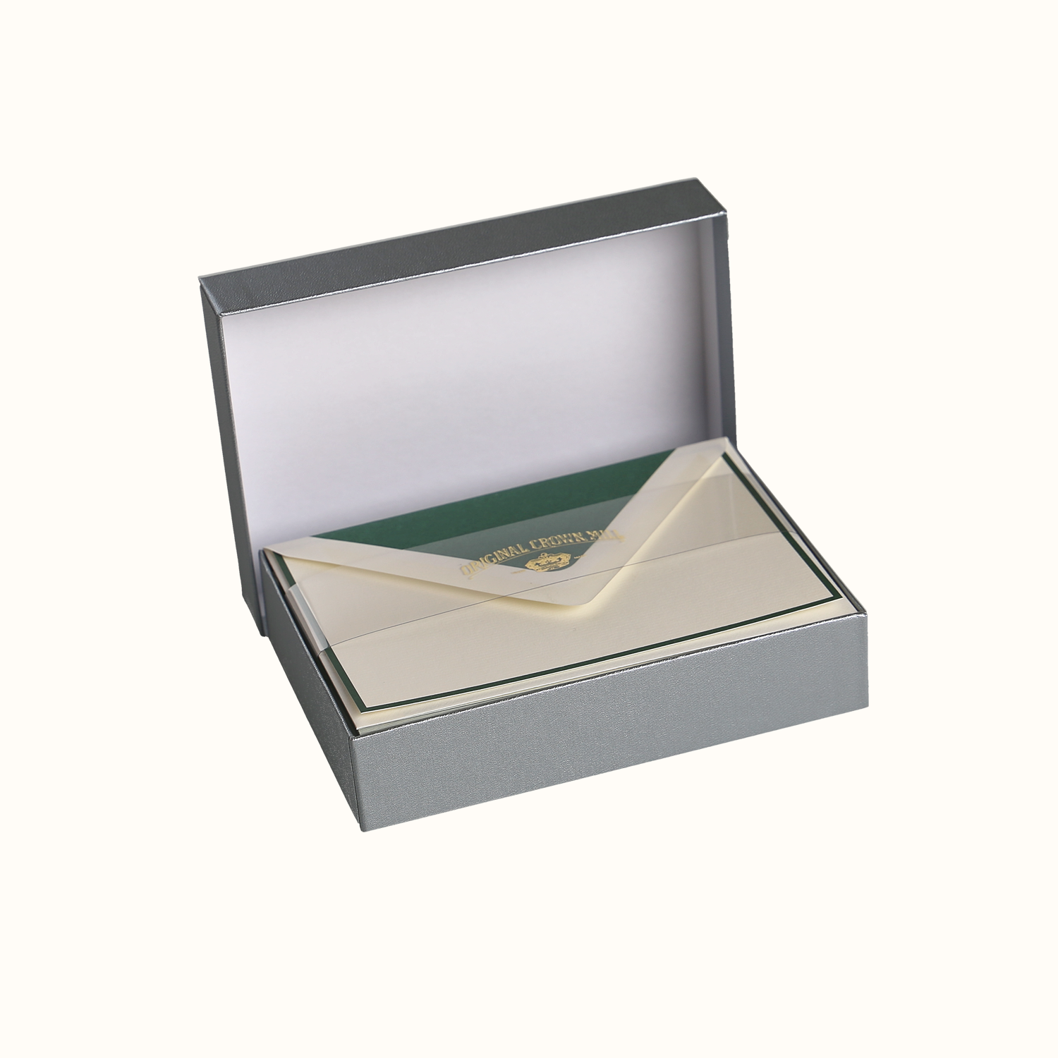 Original Crown Mill Dark Green and Cream Notecard Set