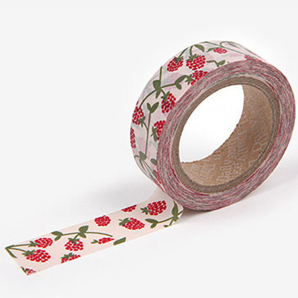 A roll of Daily Like washi tape, featuring raspberries on a white background
