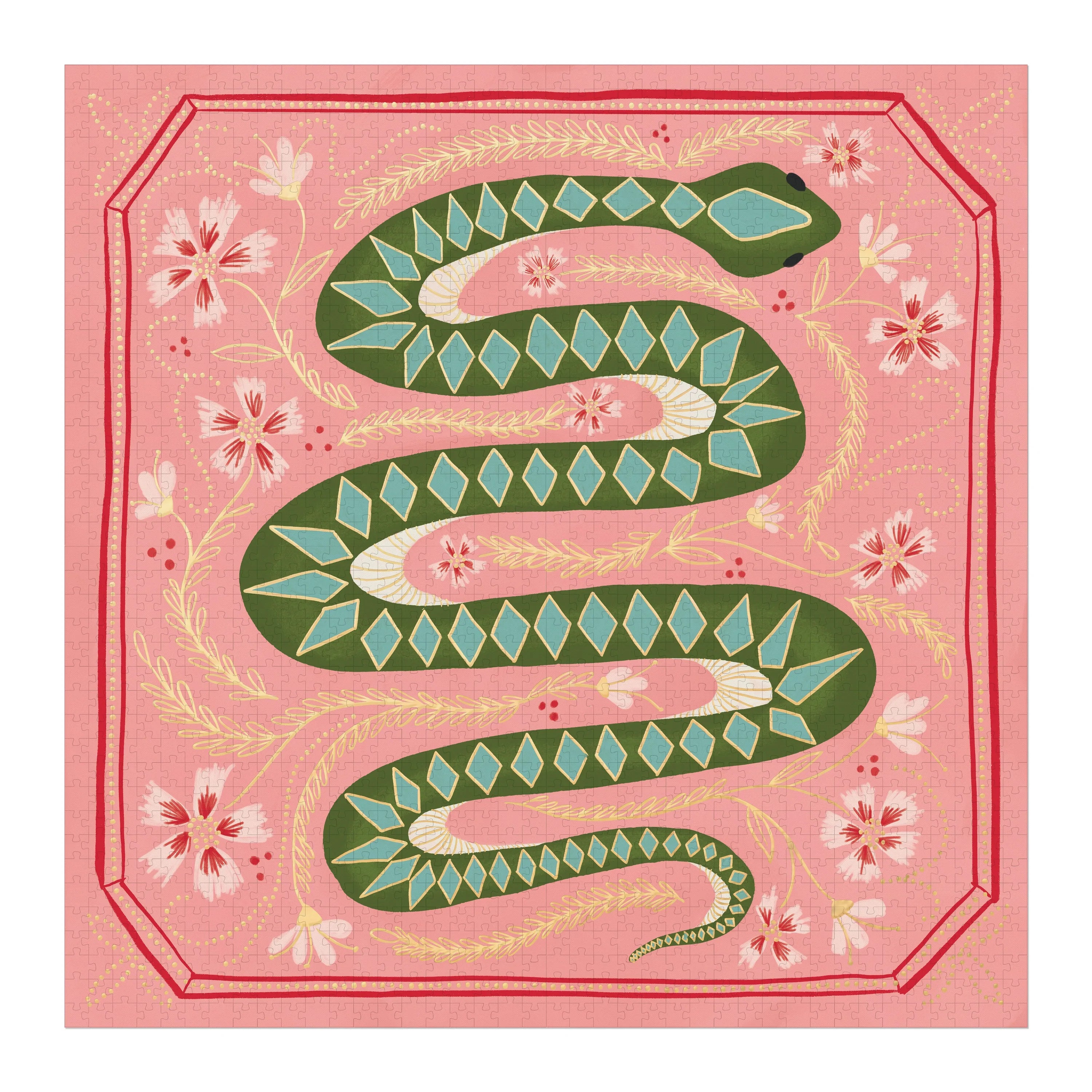 Green Snake Puzzle with Pink Background