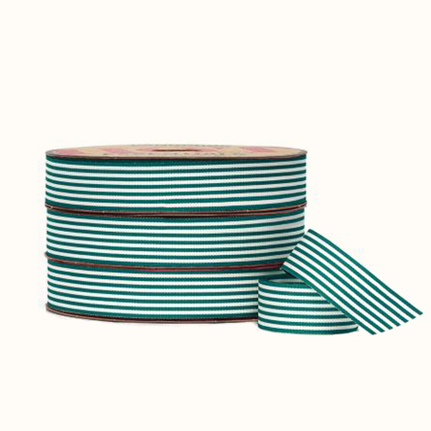 Hunter Green and White Striped Grosgrain