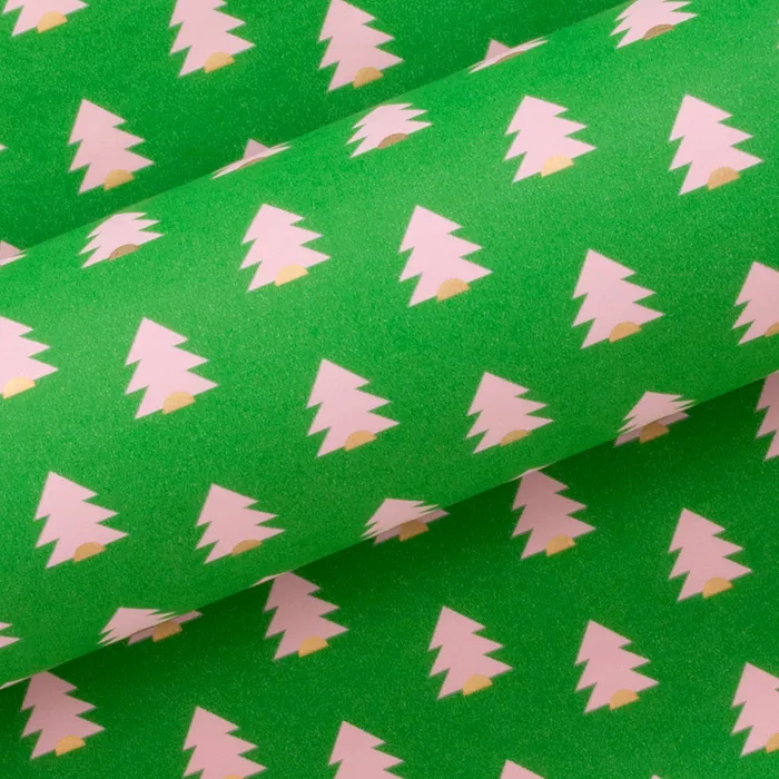 Christmas Trees Pink and Green Wrapping Paper