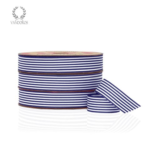 Navy and White Striped Grosgrain