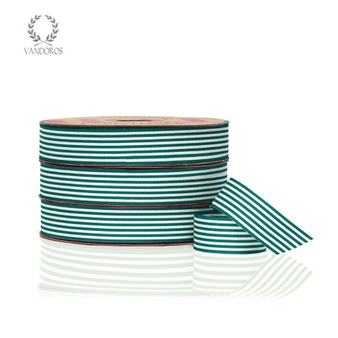 Hunter Green and White Striped Grosgrain