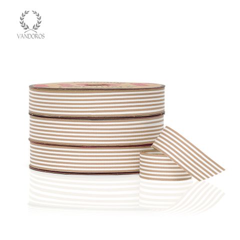 Taupe and White Striped Grosgrain