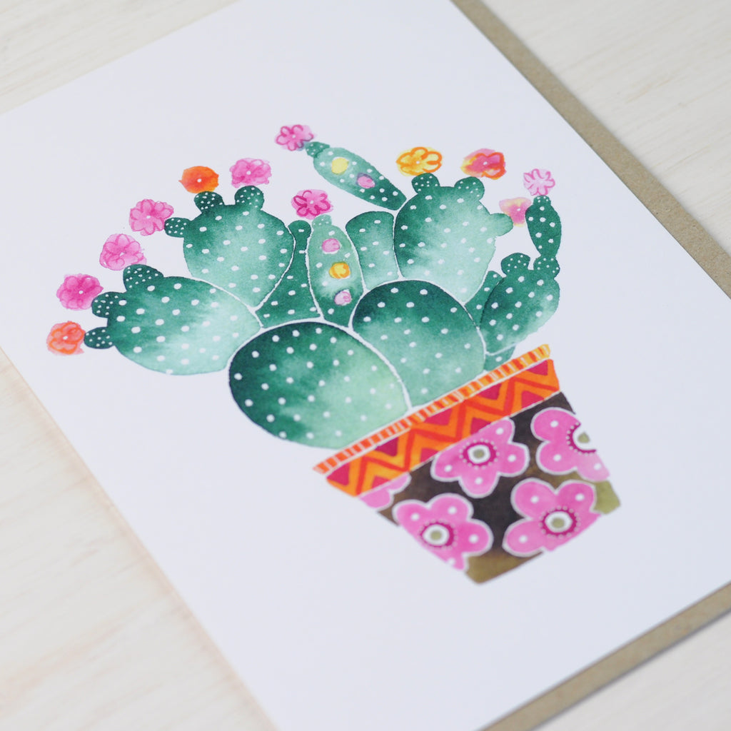 Greeting card featuring a cute cactus illustration
