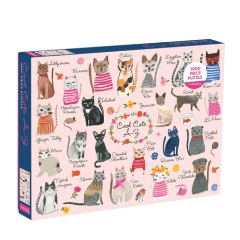 Cool Cats A to Z 1000 Piece Puzzle. Illustrated cartoon cat puzzle.