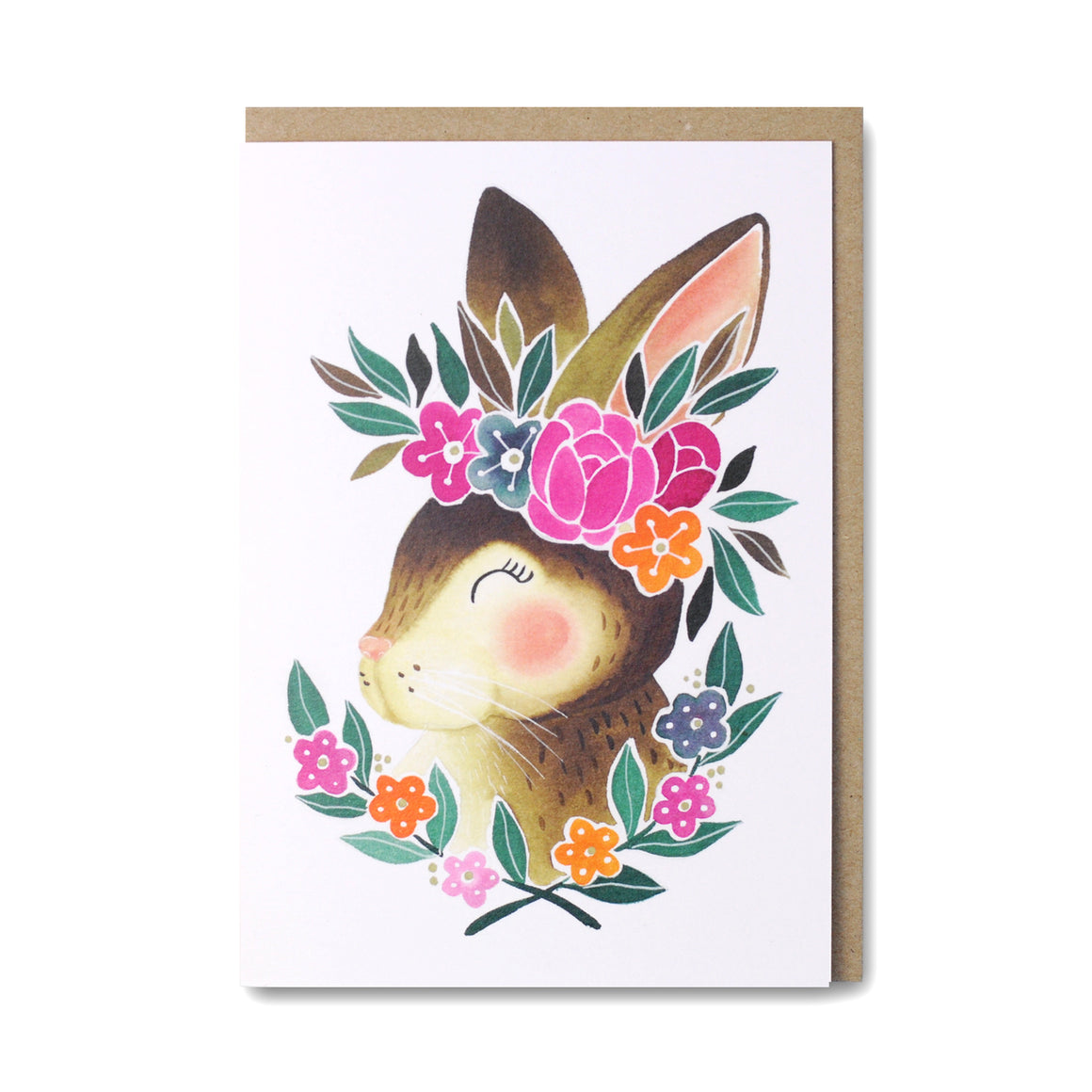 Bunny Greeting Card featuring rabbit wearing flower crown