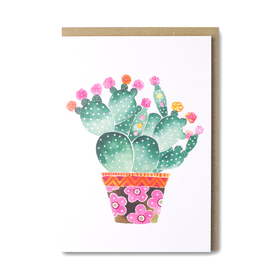 Cactus card featuring a prickly pear cactus illustration