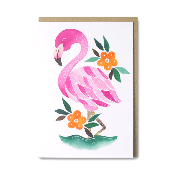 Greeting Card featuring a pink flamingo illustration