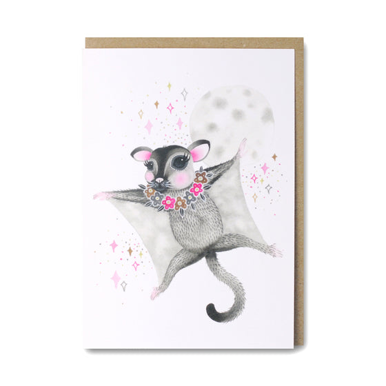 Sugar Glider card with illustration of cute sugar glider