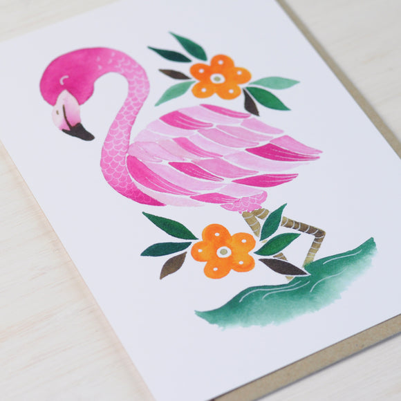 Greeting Card featuring a pink flamingo illustration