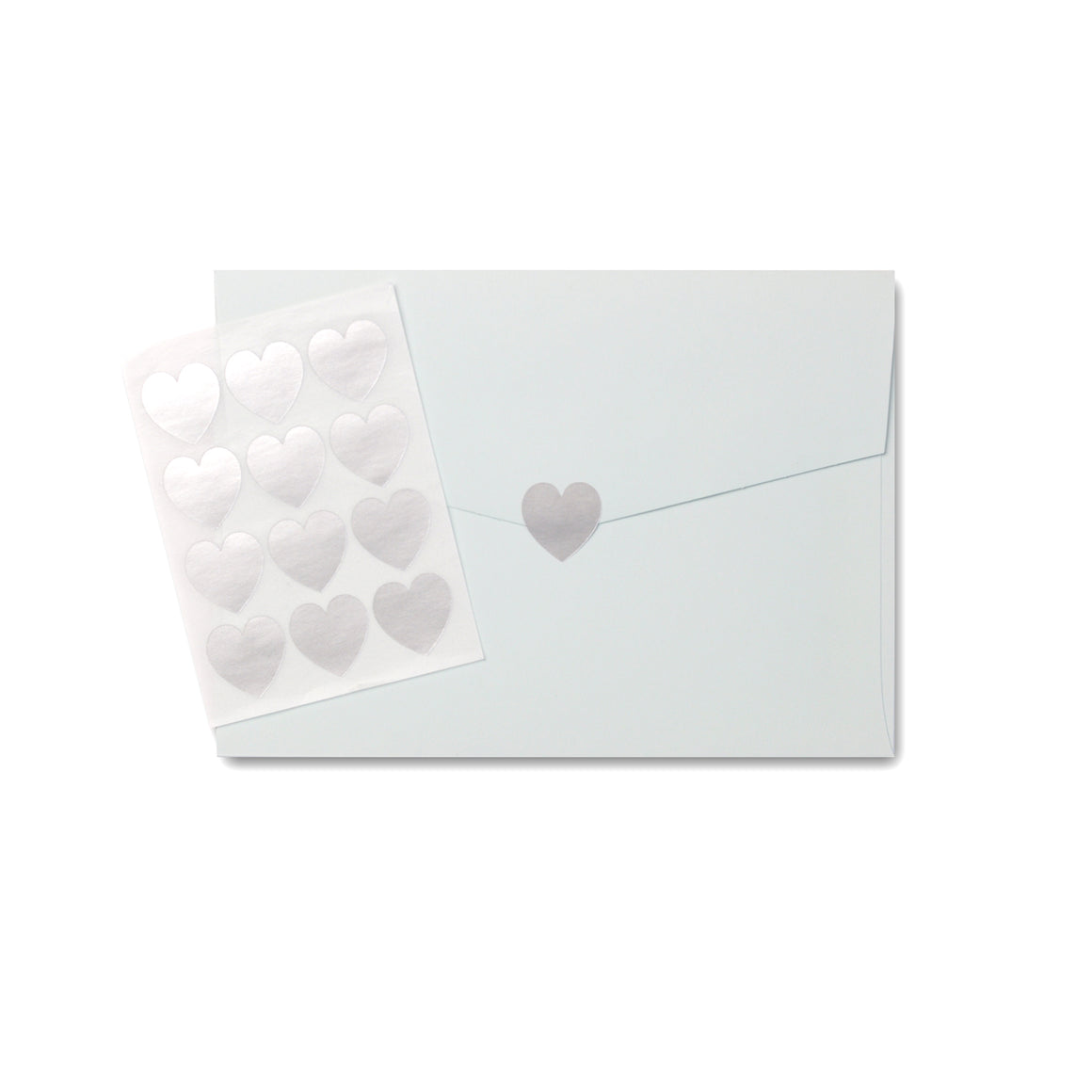 Mini silver heart sticker seals. Metallic silver heart stickers 48 pack.