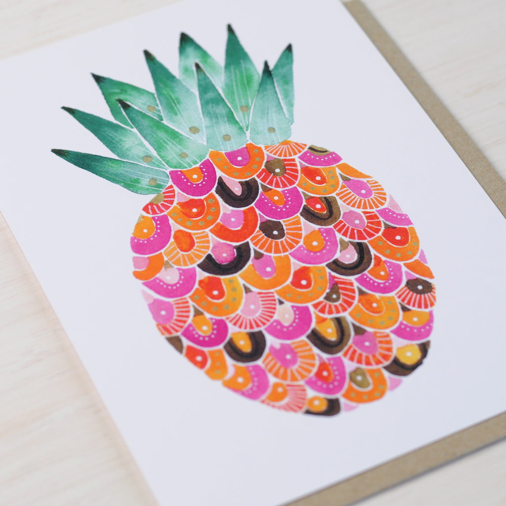 Greeting card featuring a stylised pink pineapple