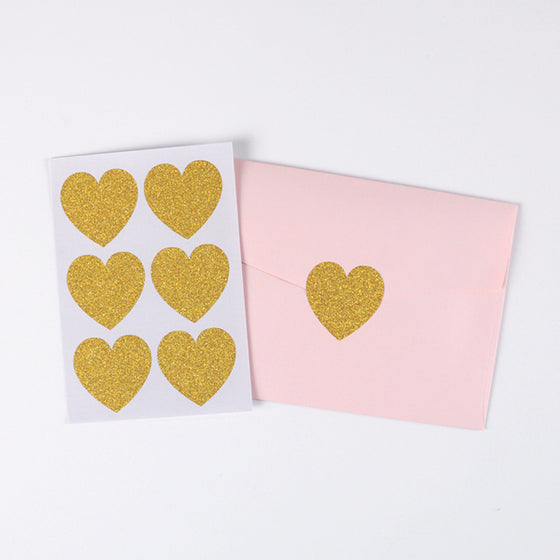 Gold Glitter Heart Stickers - Large