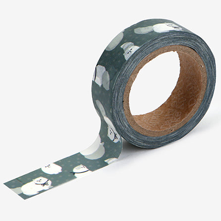 A roll of Daily Like washi tape, featuring white Persian cats on a dark grey background