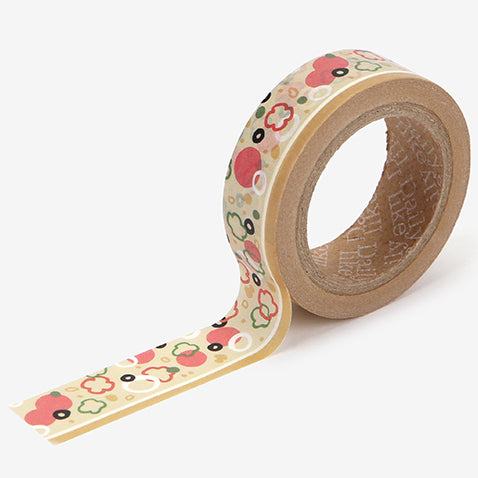 A roll of Daily Like washi tape, featuring pizza toppings and ingredients