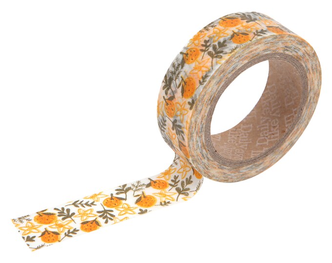 A roll of Daily Like washi tape, featuring tangerine fruits and leaves on a white background