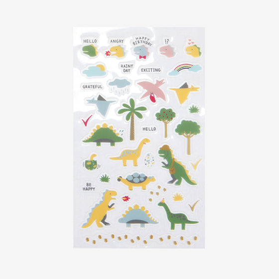 A sheet of Daily Like PVC dinosaur stickers 
