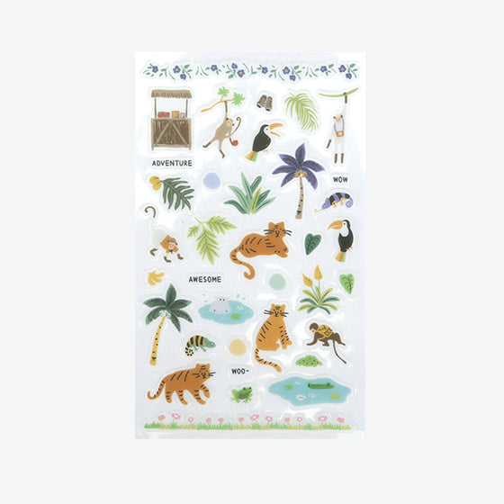 A sheet of Daily Like stickers, featuring jungle animals and plants