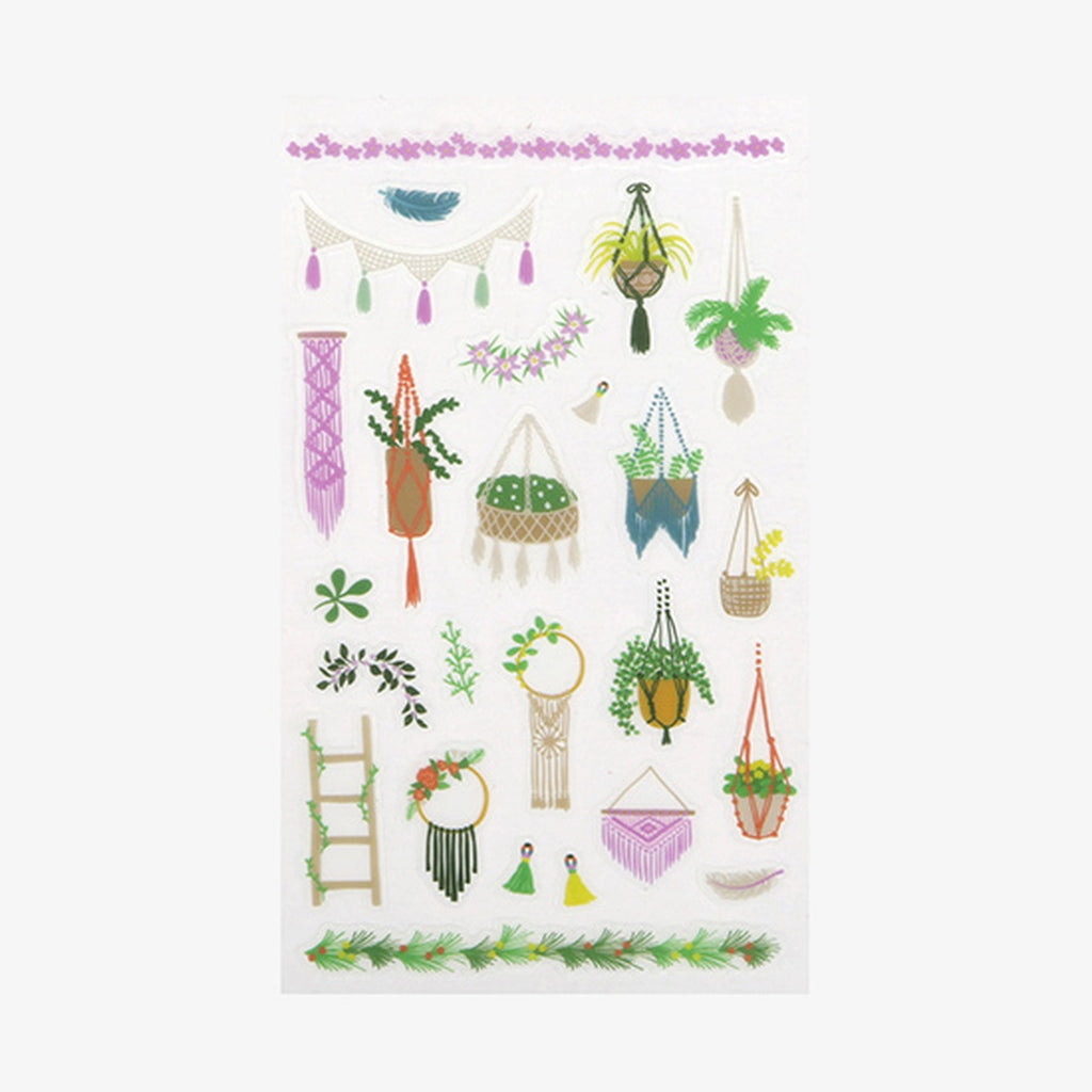 A sheet of Daily Like stickers, featuring Macrame household decorations
