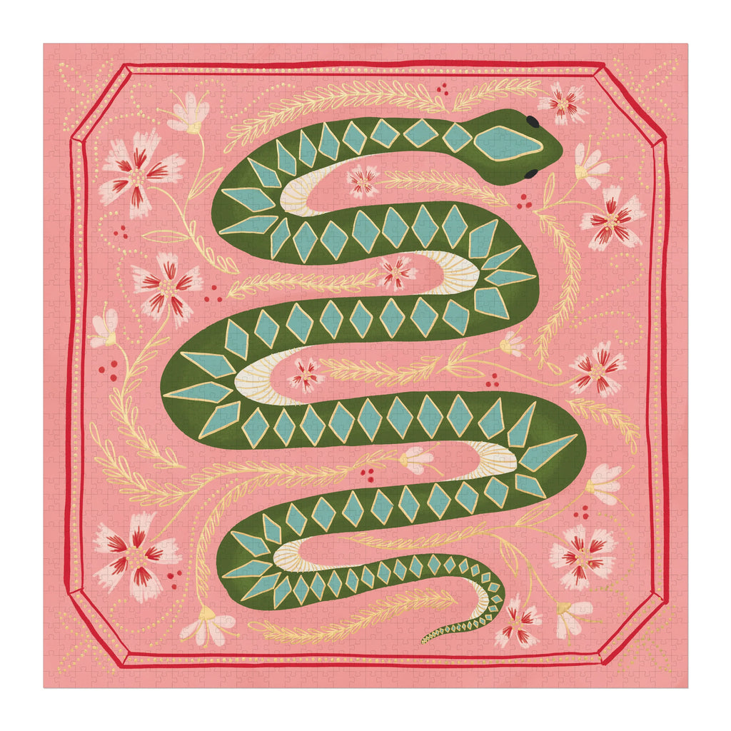 Green Snake Puzzle with Pink Background