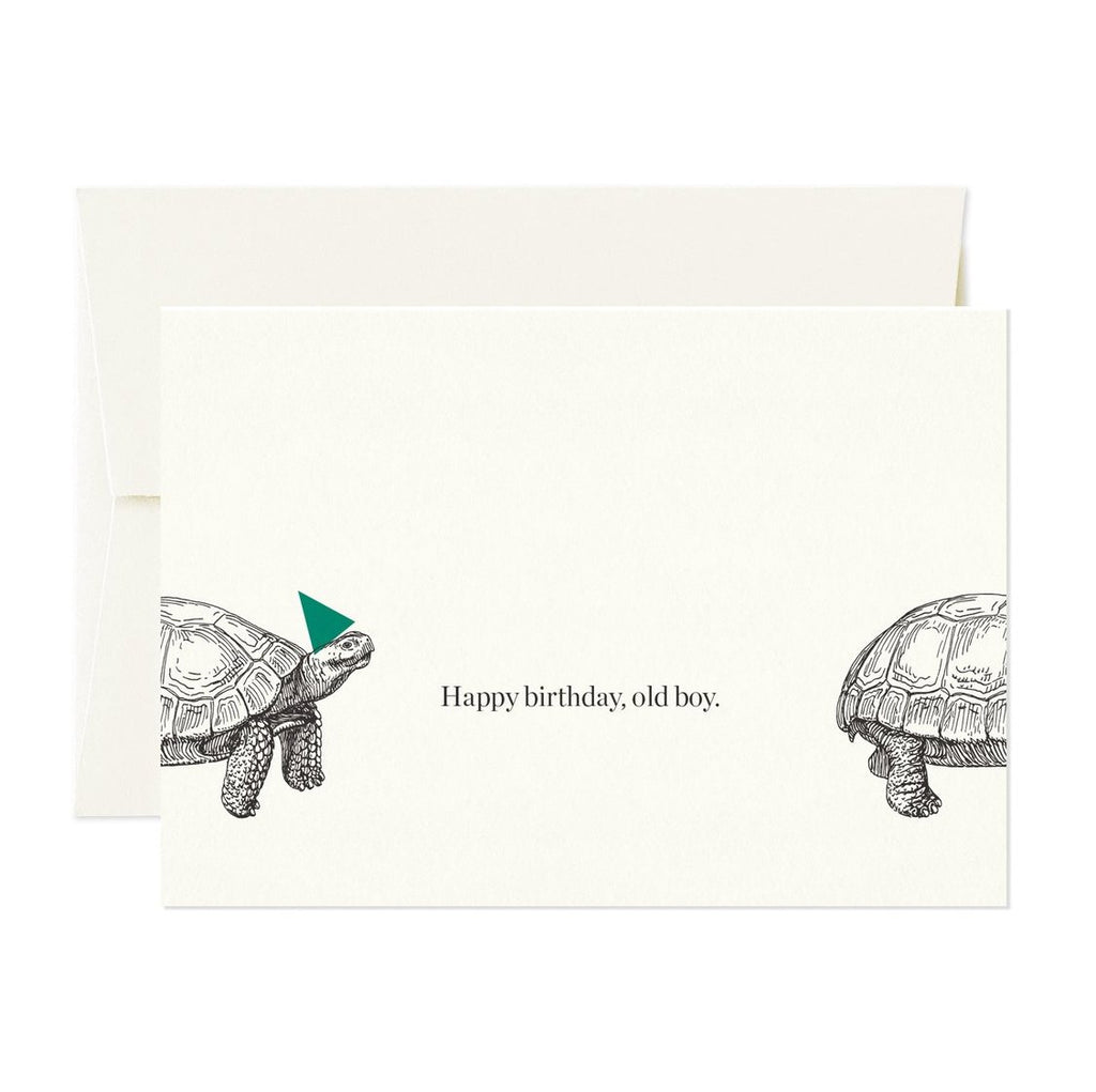 Happy Birthday Old Boy birhday card. Vintage tortoise illustration birthday card.